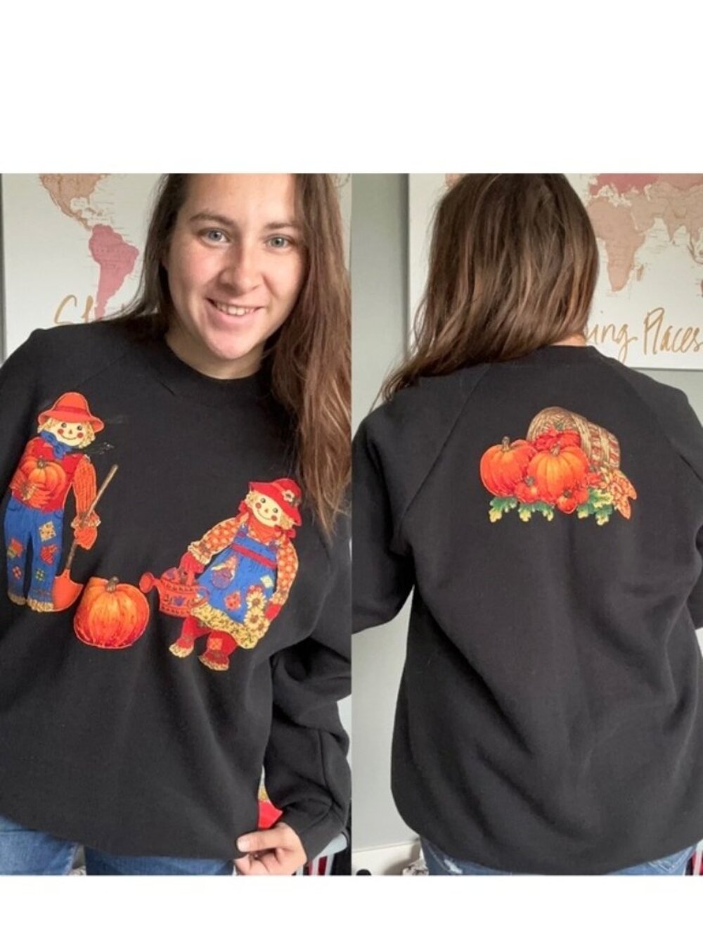 Fruit of The Loom | Vintage Scarecrows & Pumpkins Sweat Shirt | Size Extra Large